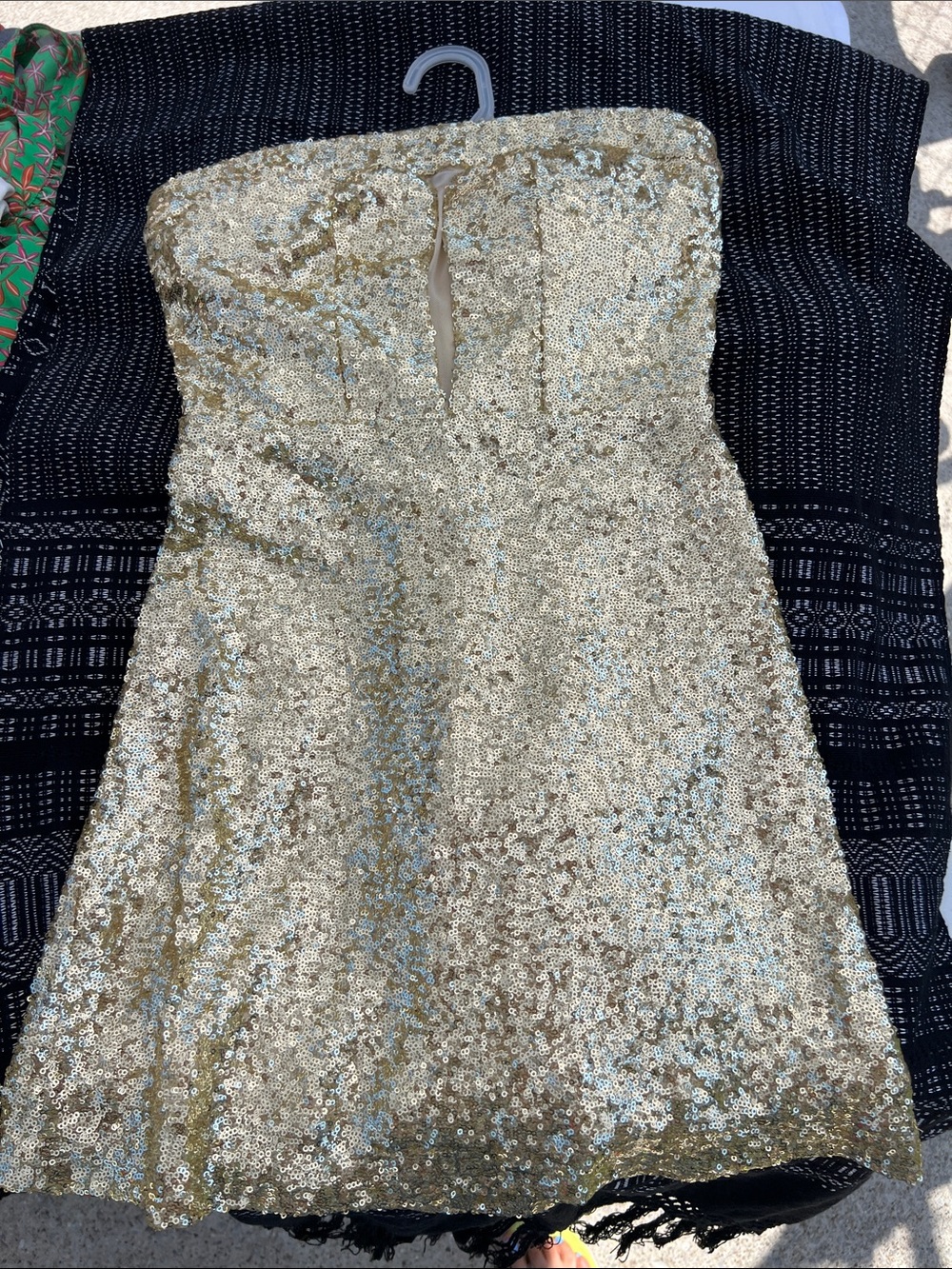 B Darlin Strapless Gold Sequin Sweetheart Dress